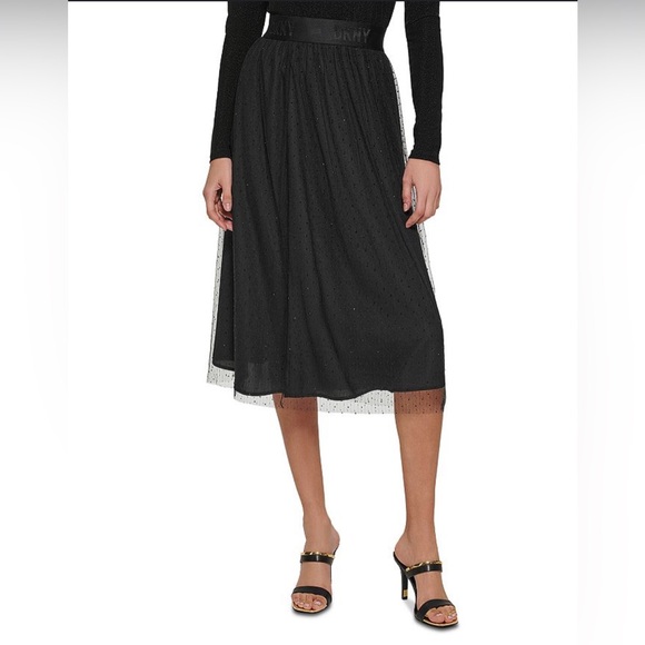 DKNY black sparkly embellished tulle midi skirt - Picture 1 of 4